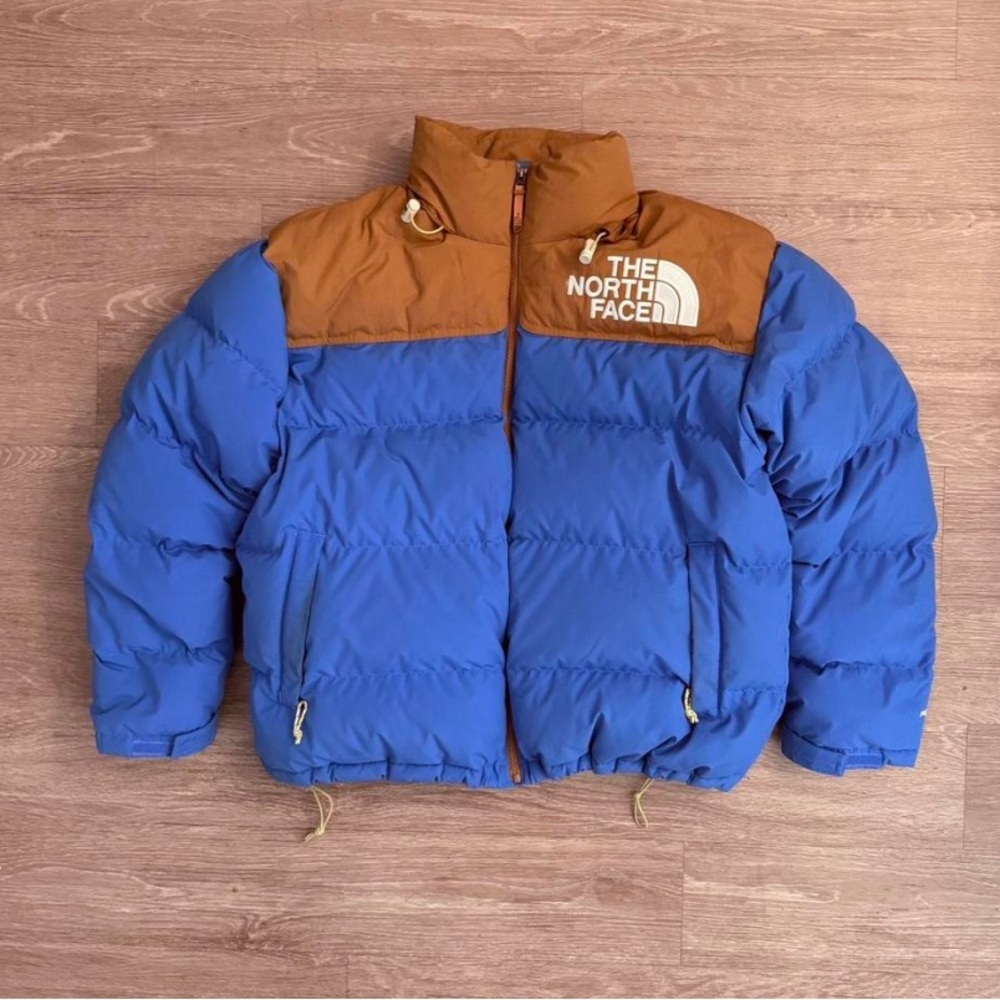 The North Face Blue and Tan Puffer Jacket